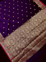 Statement Brinjal Purple Color Banarasi Katan Silk Saree with Meenakari