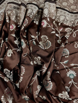 Brown Color Banarasi Handloom Semi Soft Silk Saree with Resham Zari and Meenakari Floral Jaal | Party Wear Sarees