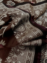 Brown Color Banarasi Handloom Semi Soft Silk Saree with Resham Zari and Meenakari Floral Jaal | Party Wear Sarees