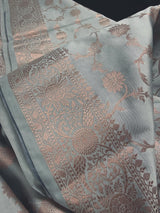 Statement Dull Dusty Blue Color Banarasi Semi Katan Silk Saree