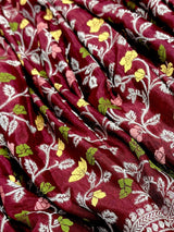 Maroon Red Color Banarasi  Semi Gorgette Dupion Soft Silk with Floral Meenakari Work