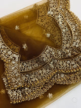 Golden Brown Color Net Dupatta with Zari, Sequin and Beads | Sequin Dupatta | Sequin Dupattas | Indian Dupatta for Lehanga