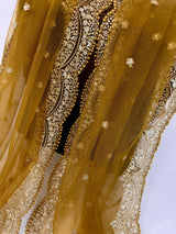 Golden Brown Color Net Dupatta with Zari, Sequin and Beads | Sequin Dupatta | Sequin Dupattas | Indian Dupatta for Lehanga