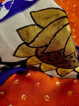 Orange and Purple Gajji Silk Saree | Bandhej bandhani and with Floral Prints