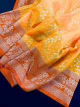 Mango Yellow and Orange Banarasi Silk Saree | Muted Gold Zari Weave