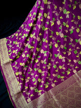 Purple Color Banarasi Semi Gorgette Dupion Soft Silk with Floral Meenakari Work