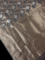 Grey Color Linen Silk Saree | Banarasi Border, Floral Jaal Weave
