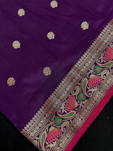 Statement Brinjal Purple Color Banarasi Katan Silk Saree with Meenakari