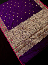 Statement Brinjal Purple Color Banarasi Katan Silk Saree with Meenakari