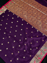 Statement Brinjal Purple Color Banarasi Katan Silk Saree with Meenakari