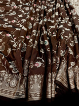 Brown Color Banarasi Handloom Semi Soft Silk Saree with Resham Zari and Meenakari Floral Jaal | Party Wear Sarees