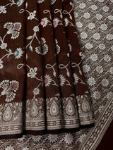 Brown Color Banarasi Handloom Semi Soft Silk Saree with Resham Zari and Meenakari Floral Jaal | Party Wear Sarees