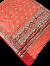 Statement Peach Banarasi Semi Katan Silk Saree