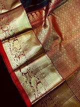 Dark Green Pure Kanjivaram Silk Saree with Gold Zari Weave Handwoven | Kanchipuram Pure Silk Sarees | SILK MARK CERTIFIED |