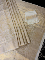 Statement Ivory Color Saree with Muted Gold Zari Weave | Floral Jaal with grand borders