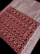 Maroon Red Color Banarasi  Semi Gorgette Dupion Soft Silk with Floral Meenakari Work