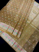 Statement Handmade Yellow Gold Color Banarasi Tissue Silk | Tissue Silk Sarees | Ships from California