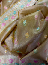Statement Handmade Yellow Gold Color Banarasi Tissue Silk | Tissue Silk Sarees | Ships from California