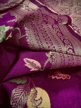 Purple Color Banarasi Semi Gorgette Dupion Soft Silk with Floral Meenakari Work