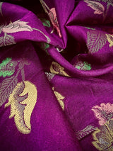 Purple Color Banarasi Semi Gorgette Dupion Soft Silk with Floral Meenakari Work