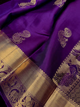 Purple Pure Kanjivaram Kanchipuram Silk Saree | Muted Gold Zari  Weave | Peacock Motifs