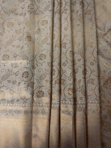 Statement Ivory Color Saree with Muted Gold Zari Weave | Floral Jaal with grand borders