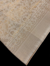 Statement Ivory Color Saree with Muted Gold Zari Weave | Floral Jaal with grand borders