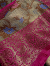 Banarasi Semi Soft Silk Tissue Saree in Dark Beige with Antique Zari Weave and Meenakari with Banarasi Borders