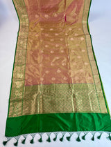 Silk Mark Certified Rose Gold Katan Silk Saree | Green Color Border