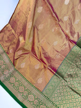 Silk Mark Certified Rose Gold Katan Silk Saree | Green Color Border