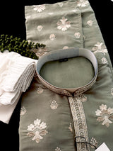 Moss Green Soft Silk Men Kurta Pajama with Embroidery and Zari Weave - side view | Kurta | Kaash Collection