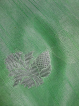 Green Color Banarasi Silk Cotton Saree with Sliver Zari Borders and Floral Buttas