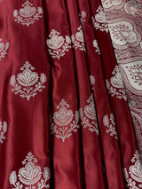 Maroon Color Mashru Silk Handloom Saree with Muted Gold Zari Weave | Banarasi Mashru Silk Saree