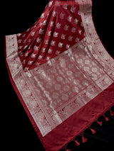 Maroon Color Mashru Silk Handloom Saree with Muted Gold Zari Weave | Banarasi Mashru Silk Saree