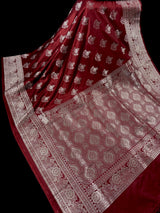 Maroon Color Mashru Silk Handloom Saree with Muted Gold Zari Weave | Banarasi Mashru Silk Saree