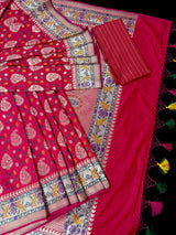 Double wrap Red Pink Saree with Paithani Pallu and Border - side view | Saree | Kaash Collection