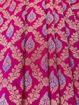 Rani Pink Color Banarasi  Handloom Saree | Floral design in Sliver and Gold - detail view | Saree | Kaash Collection