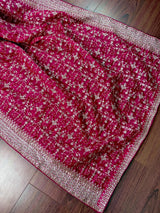 Statement Pink Color Organza Silk Dupatta with Muted Gold Zari, Embroidery and Sequin | Wedding Dupatta | Dupatta for Lehangas