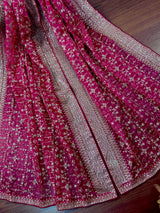 Statement Pink Color Organza Silk Dupatta with Muted Gold Zari, Embroidery and Sequin | Wedding Dupatta | Dupatta for Lehangas