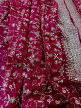 Statement Pink Color Organza Silk Dupatta with Muted Gold Zari, Embroidery and Sequin | Wedding Dupatta | Dupatta for Lehangas