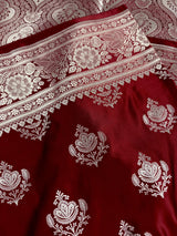 Maroon Color Mashru Silk Handloom Saree with Muted Gold Zari Weave | Banarasi Mashru Silk Saree
