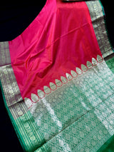 Dual Shade Redish Pink Banarasi Silk Saree with Green Border Pallu - view 8 | Saree | Kaash Collection