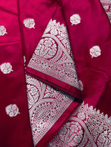 Handloom Banarasi Mashru Silk Saree | Deep Magenta Pink, Gold Zari Weave, Party - view 8 | Saree | Kaash Collection