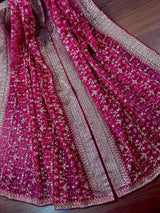 Statement Pink Color Organza Silk Dupatta with Muted Gold Zari, Embroidery and Sequin | Wedding Dupatta | Dupatta for Lehangas