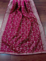 Statement Pink Color Organza Silk Dupatta with Muted Gold Zari, Embroidery and Sequin | Wedding Dupatta | Dupatta for Lehangas