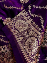 Statement Purple  Color Pure Banarasi Satin Silk Saree with Handwoven Gold Zari - close-up | Saree | Kaash Collection