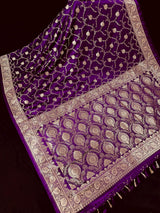 Statement Purple  Color Pure Banarasi Satin Silk Saree with Handwoven Gold Zari - view 8 | Saree | Kaash Collection