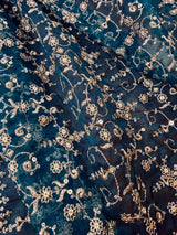 Teal Blue Color Organza Silk Dupatta with Muted Gold Zari, Embroidery and Sequin - view 9 | Dupatta | Kaash Collection