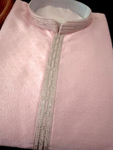 Pastel Baby Pink men's silk kurta with zari embroidery — Kaash Collection