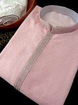 Pastel Baby Pink men's silk kurta with zari embroidery — Kaash Collection